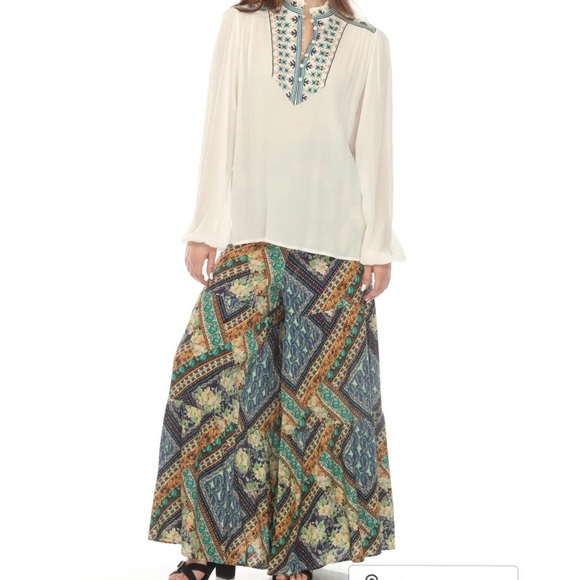 Johnny Was Love Rivera Tiered Floral Pull On Flared Pants NWOT